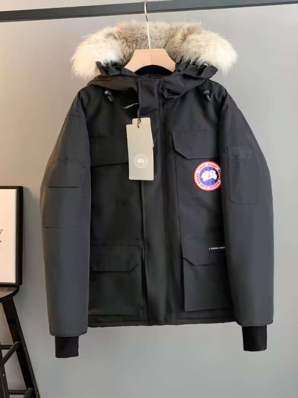 Canada Goose Men’s Black Hooded Parka with Fur-Trim